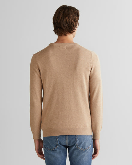 Sweter męski z okrągłym dekoltem regular fit beżowy