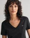 Koszulka damska z dekoltem V regular fit czarna