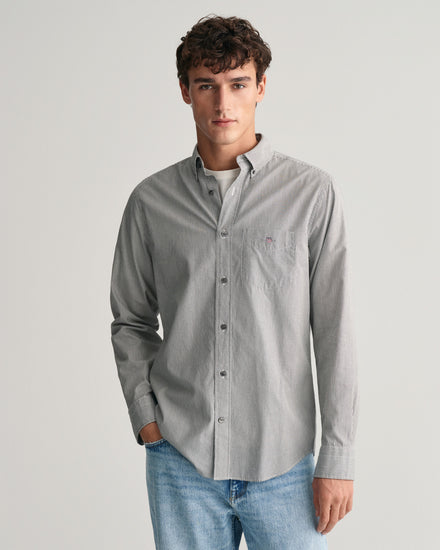 Koszula męska w paski z długim rękawem regular fit czarna