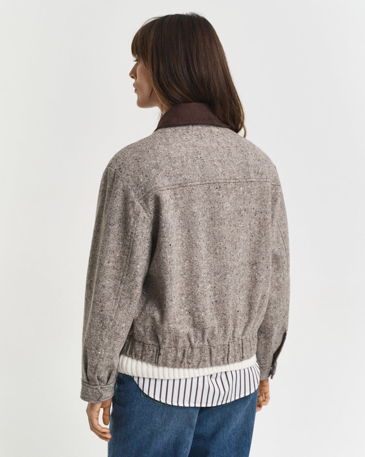 Kurtka damska klasyczny kołnierz długi rękaw regular fit brązowa