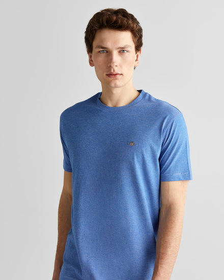 T-shirt męski w paski z okrągłym kołnierzykiem regular fit granatowy