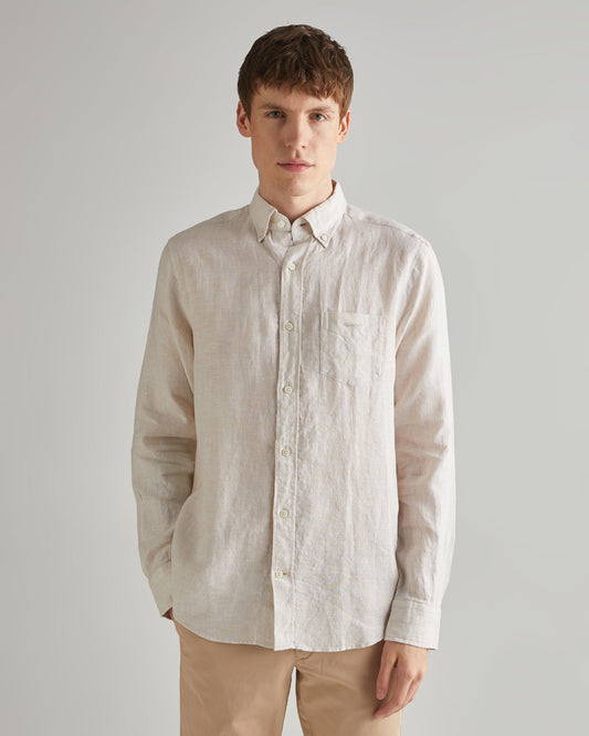 Koszula męska w paski z długim rękawem regular fit beżowa