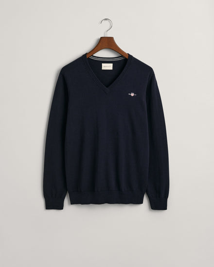 Sweter męski z dekoltem V regular fit granatowy