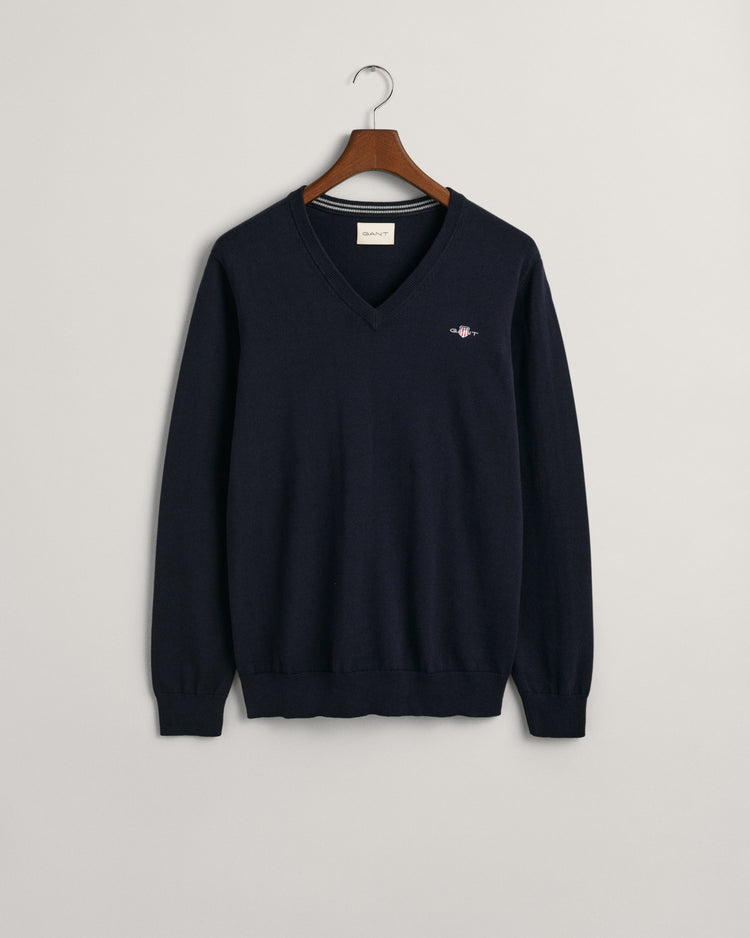 Sweter męski z dekoltem V regular fit granatowy