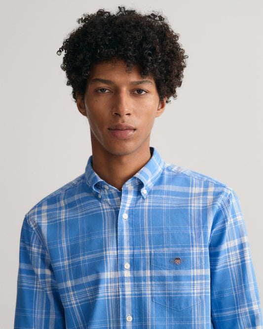 Koszula męska w kratkę z długim rękawem regular fit niebieska