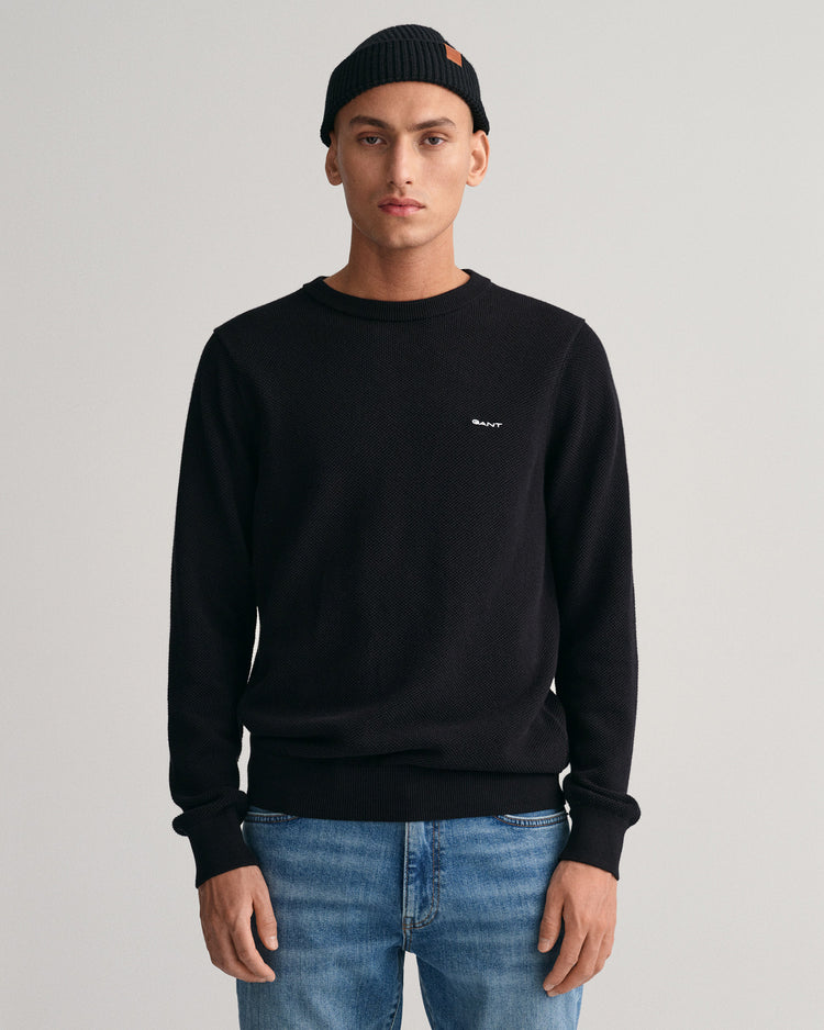 Sweter męski z okrągłym dekoltem regular fit czarny