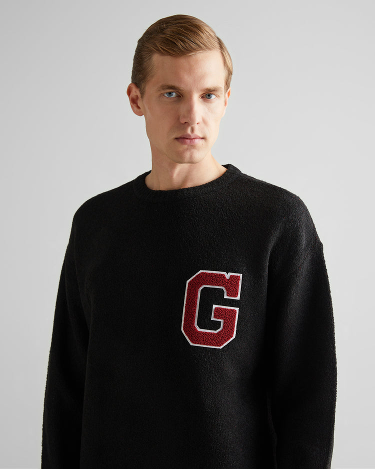 Sweter męski z nadrukiem okrągły kołnierzyk relaxed fit czarny