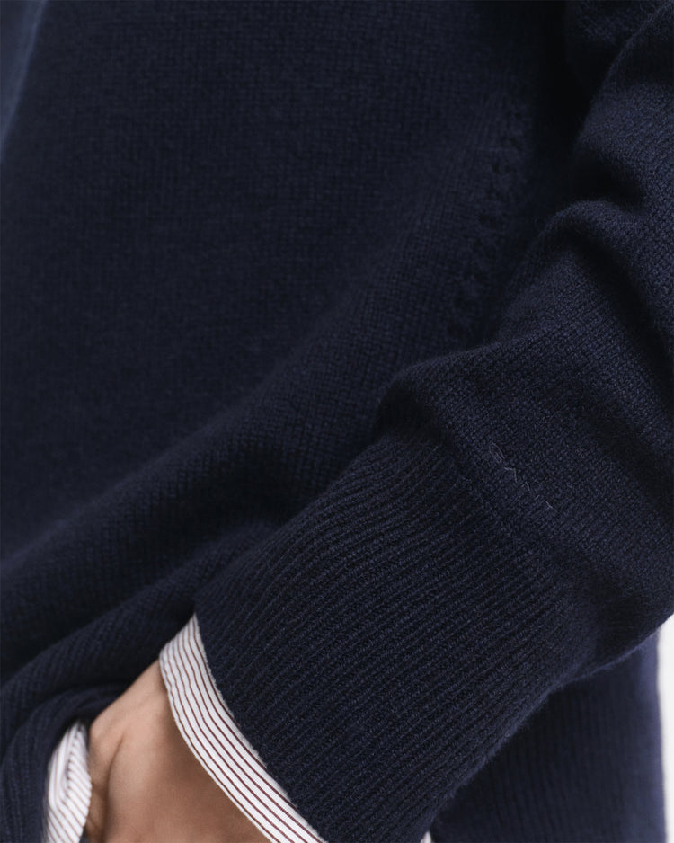 Sweter damski okrągły kołnierzyk z długim rękawem relaxed fit granatowy