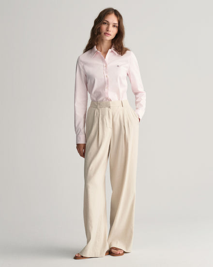 Koszula damska z długim rękawem slim fit różowa