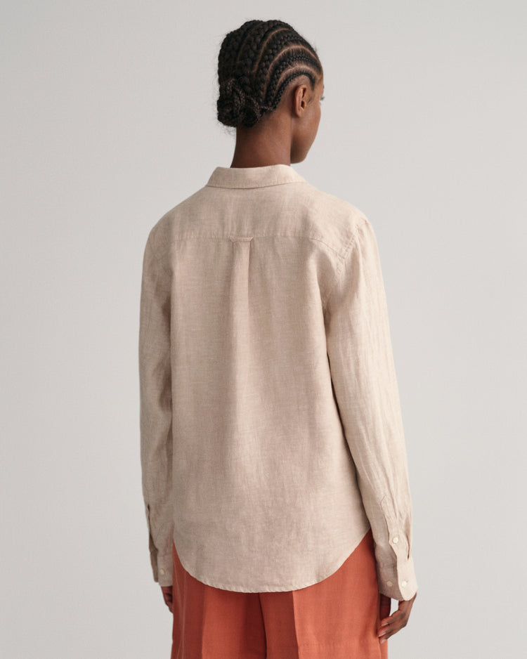 Koszula damska z długim rękawem regular fit beżowa