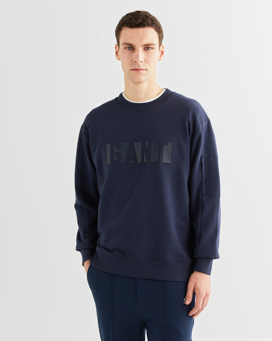 Bawełniana bluza męska z nadrukiem relaxed fit granatowa