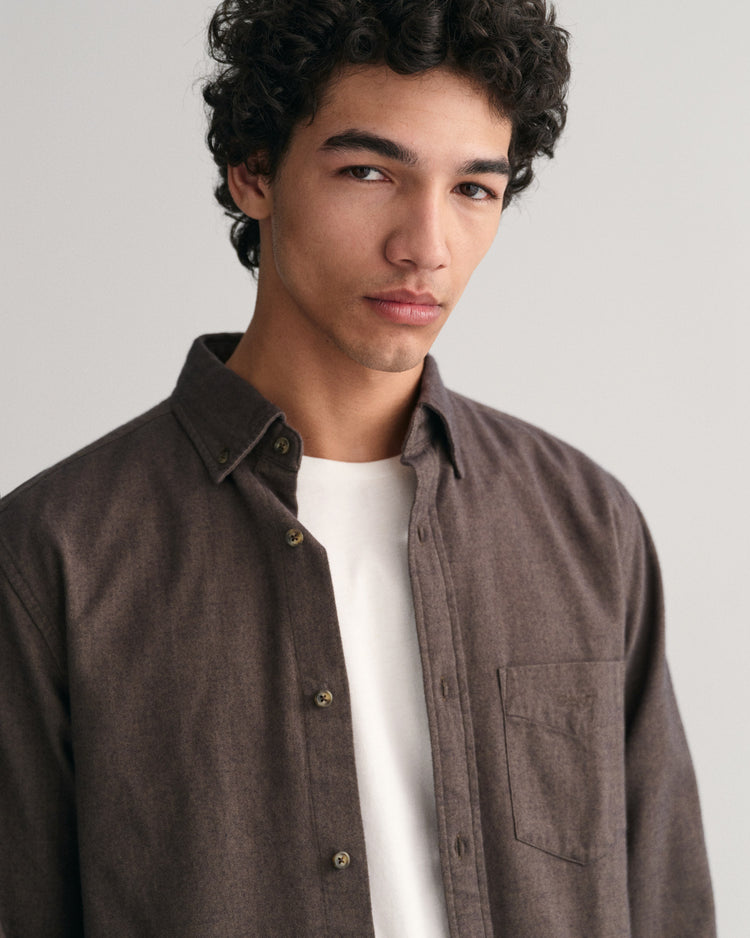 Bawełniana koszula męska z długim rękawem regular fit brązowa