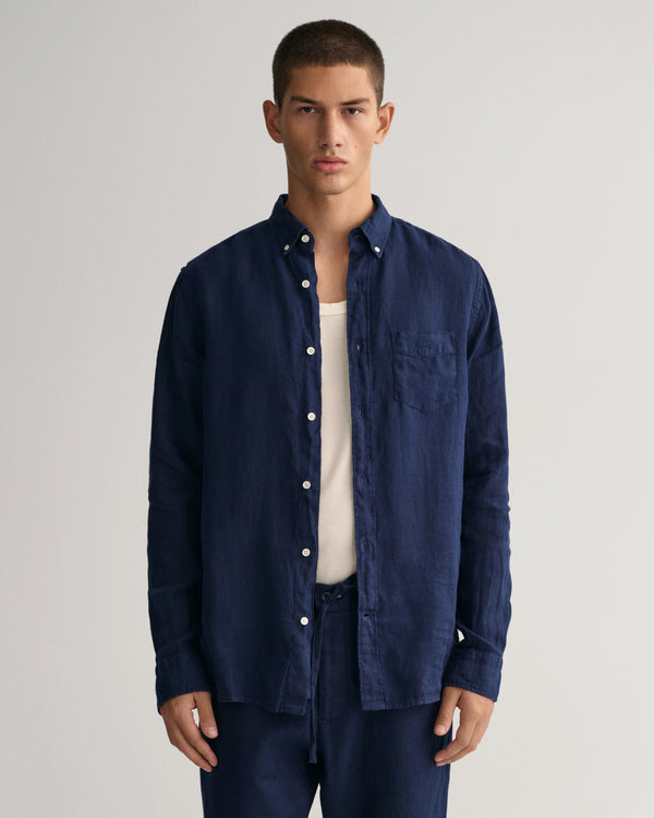 Lniana koszula regular fit granatowa