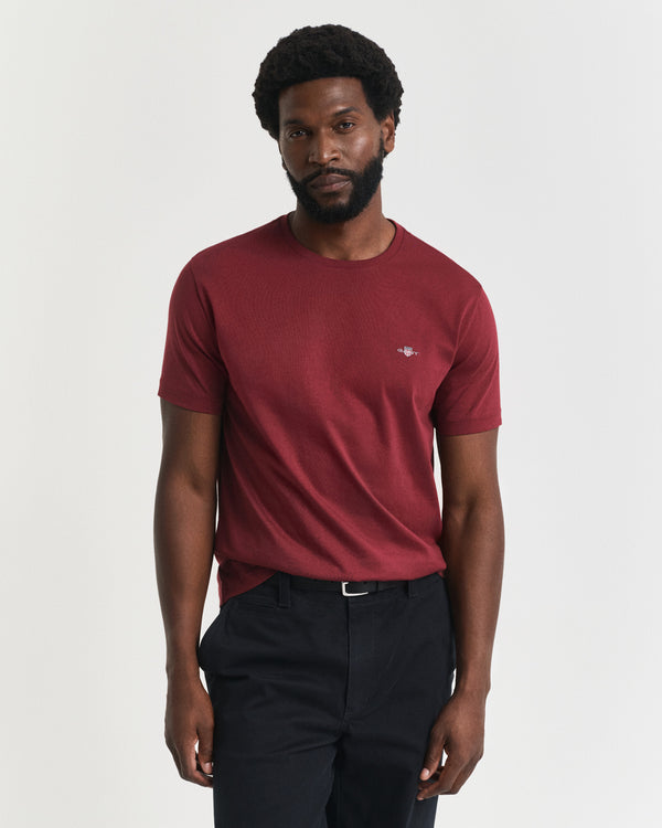 Bawełniany t-shirt męski okrągły dekolt regular fit bordowy
