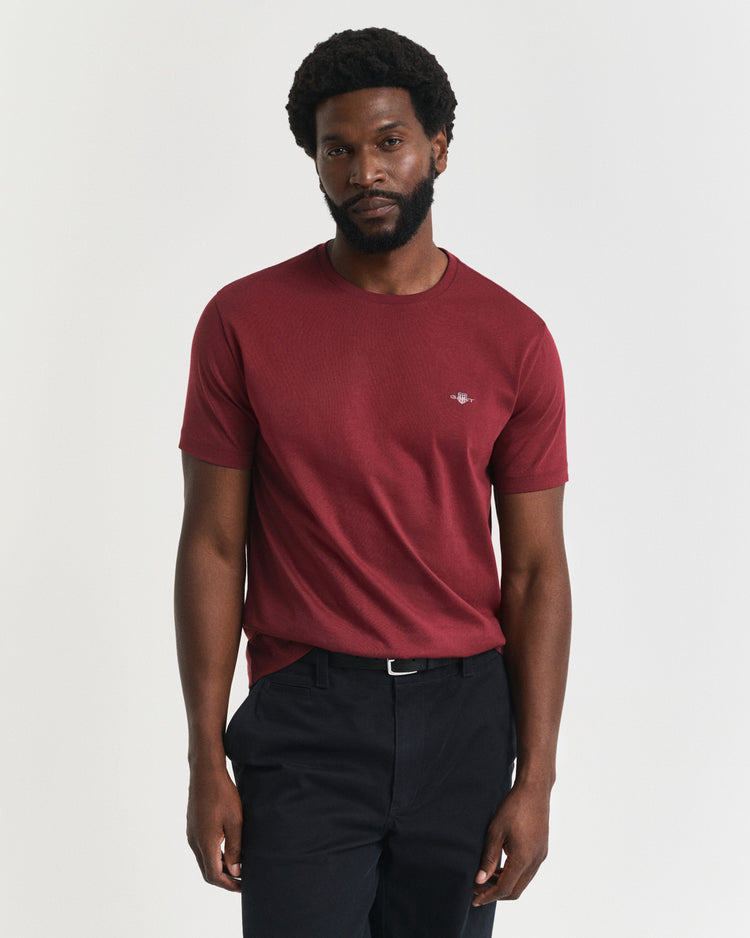 Bawełniany t-shirt męski okrągły dekolt regular fit bordowy