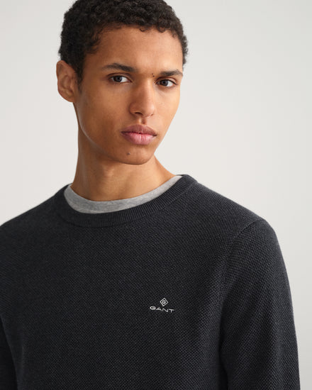 Bawełniany sweter męski okrągły kołnierzyk regular fit szary