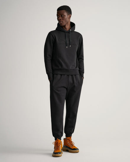 Bawełniana bluza męska z nadrukiem z kapturem regular fit czarna