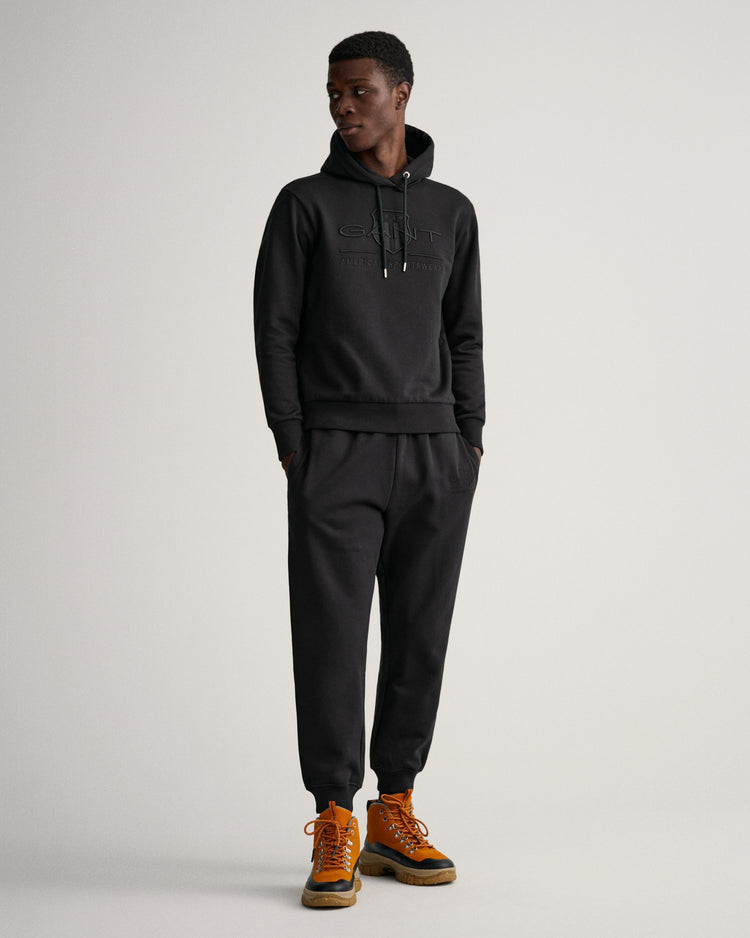 Bawełniana bluza męska z nadrukiem z kapturem regular fit czarna