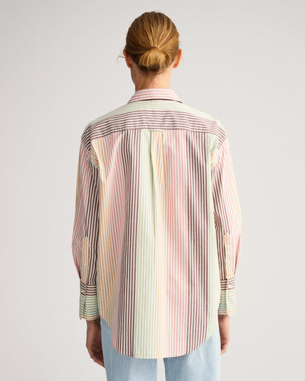 Bawełniana koszula damska w paski z długim rękawem relaxed fit