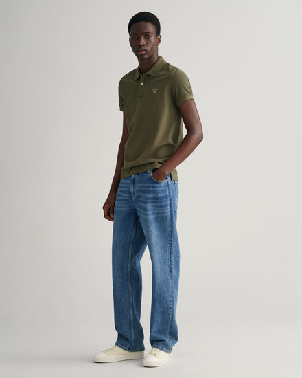 Bawełniana koszulka polo męska z krótkim rękawem slim fit zielona