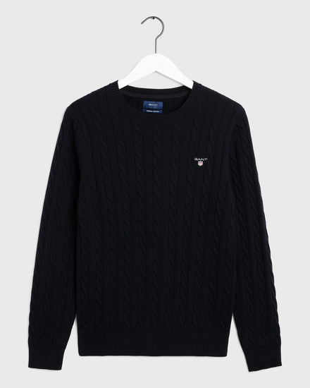 Męski sweter bawełniany z okrągłym dekoltem o splocie warkoczowym