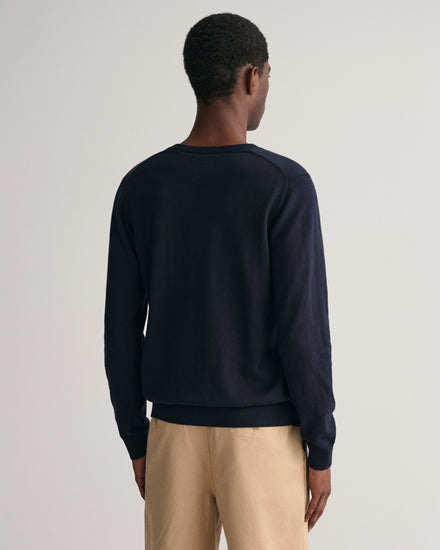 Sweter męski z dekoltem V regular fit granatowy