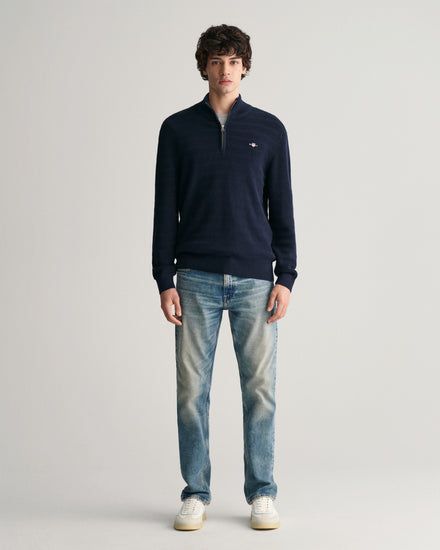 Sweter w paski z fakturowanej bawełny half zip