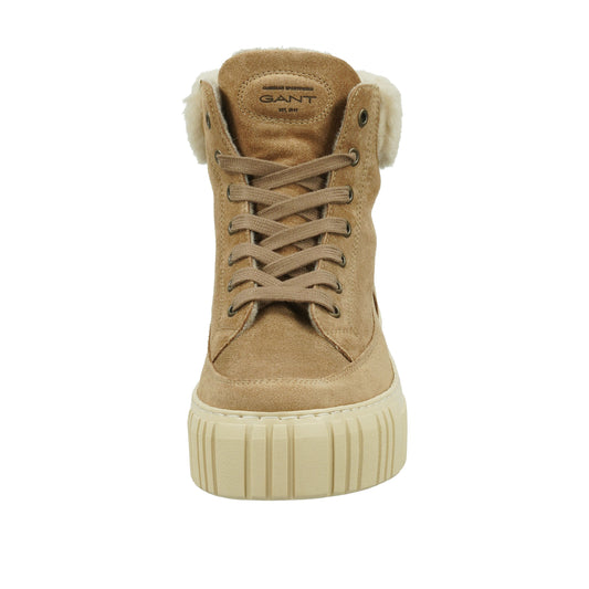 Damskie beżowe botki z zamszu