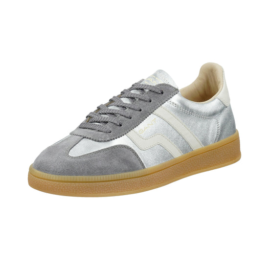 Skórzane sneakersy damskie srebrne