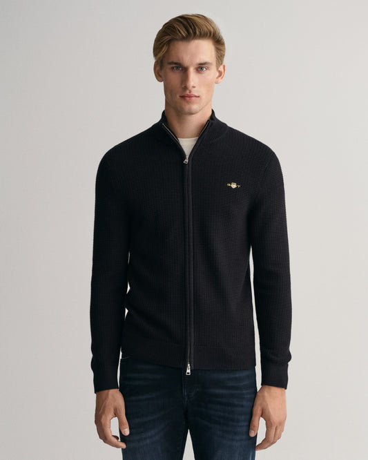 Bawełniany sweter rozpinany męski z zamkiem regular fit czarny