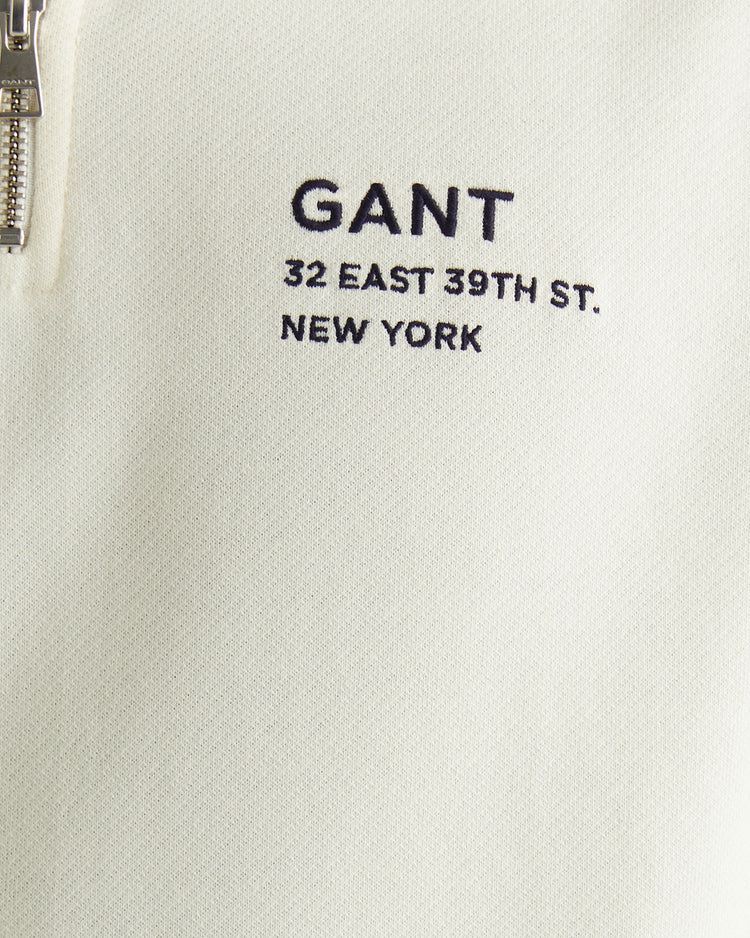 Bluza męska z nadrukiem z zamkiem do połowy regular fit kremowa