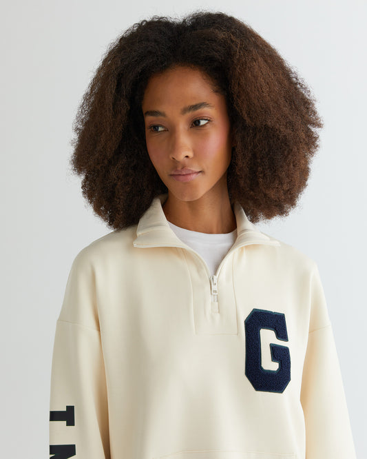 Bluza damska z nadrukiem i zamkiem do połowy regular fit