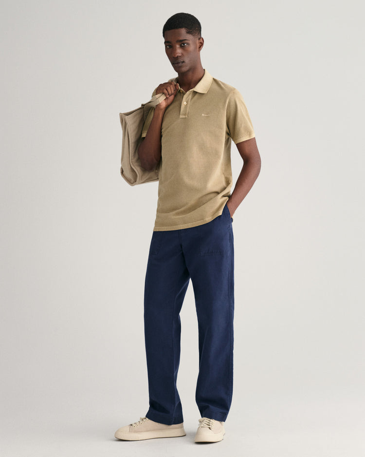 Bawełniane polo męskie z krótkim rękawem regular fit beżowe