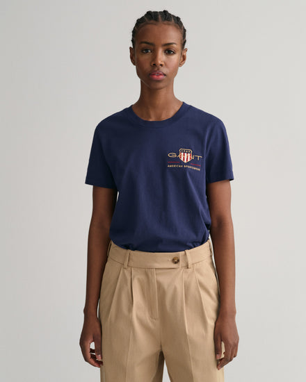 Bawełniana koszulka damska z nadrukiem i okrągłym kołnierzykiem regular fit