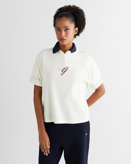 T-shirt z haftem i okrągłym dekoltem