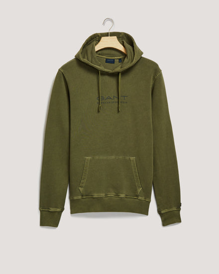 Bawełniana bluza męska z kapturem z nadrukiem regular fit zielona