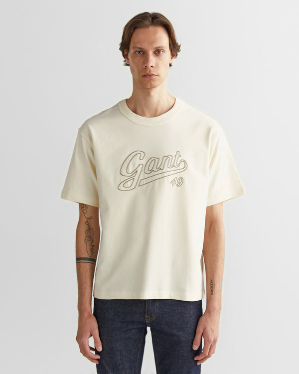 Bawełniany t-shirt męski z nadrukiem okrągły kołnierzyk relaxed fit