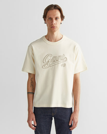 Bawełniany t-shirt męski z nadrukiem okrągły kołnierzyk relaxed fit