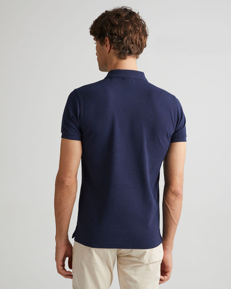 Bawełniana polo męska z krótkim rękawem slim fit granatowa