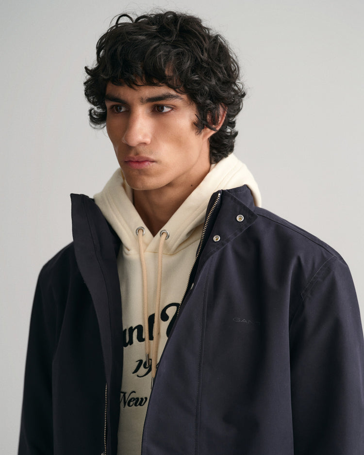 Kurtka męska z kapturem z nadrukiem regular fit granatowa