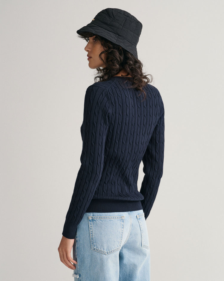 Sweter damski z okrągłym dekoltem slim fit granatowy