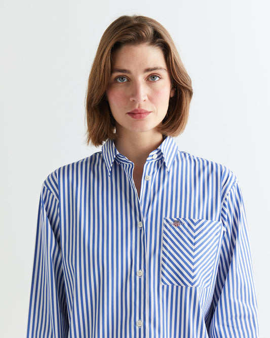 Koszula damska w paski z długim rękawem regular fit niebieska