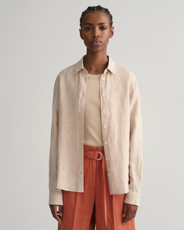 Koszula damska z długim rękawem regular fit beżowa