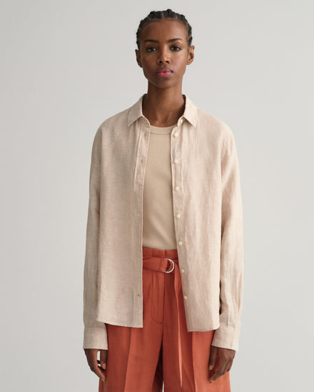 Koszula damska z długim rękawem regular fit beżowa