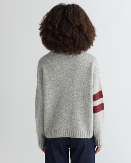 Sweter damski z nadrukiem z kołnierzem koszulowym oversize fit szary