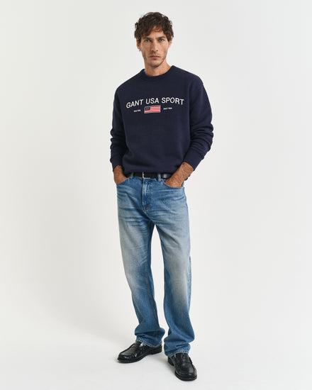 Bawełniana bluza męska z nadrukiem loose fit niebieska