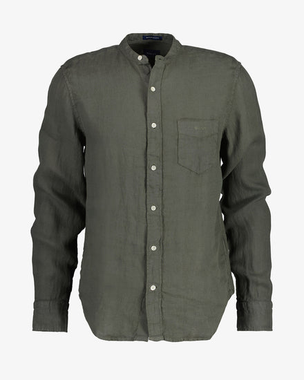 Koszula męska ze stójką z długim rękawem regular fit zielona