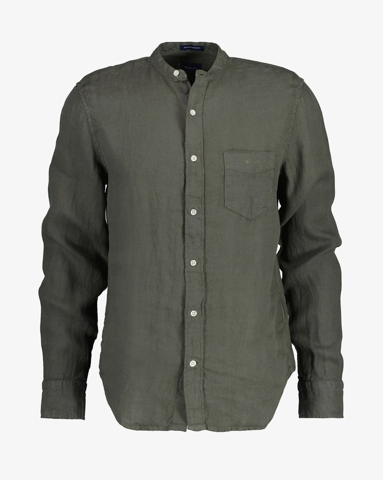 Koszula męska ze stójką z długim rękawem regular fit zielona