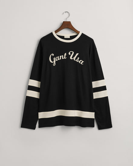 Koszulka męska z nadrukiem z długim rękawem relaxed fit czarna