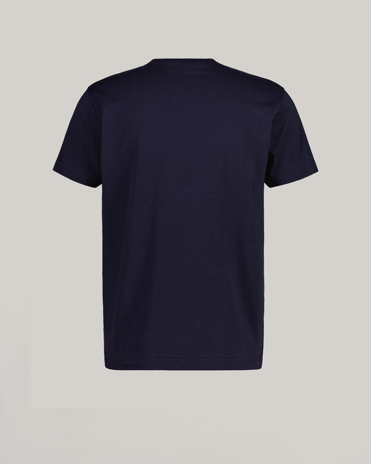 Bawełniana koszulka męska z nadrukiem okrągły kołnierzyk granatowa